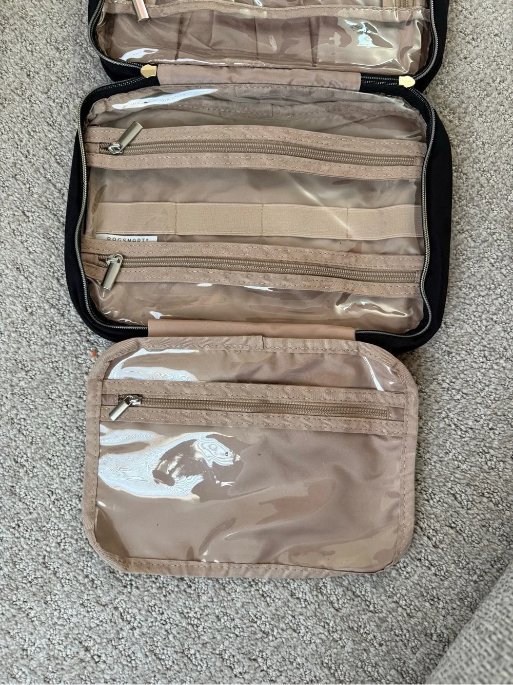 BAGSMART Black Quilted Cosmetic Travel Case with Gold Accents